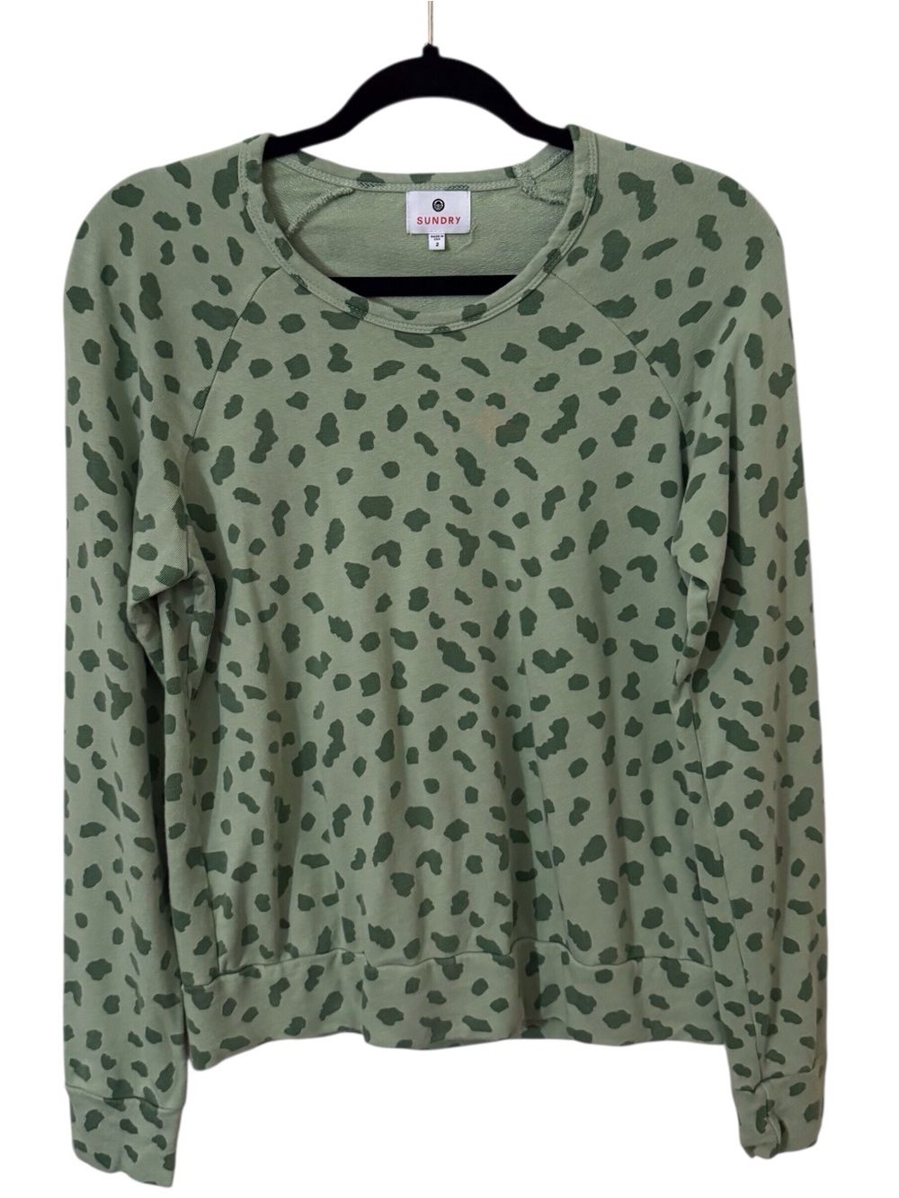 Sundry Anthro Size 2 Medium Green Pullover Sweater Animal Print Relaxed Casual